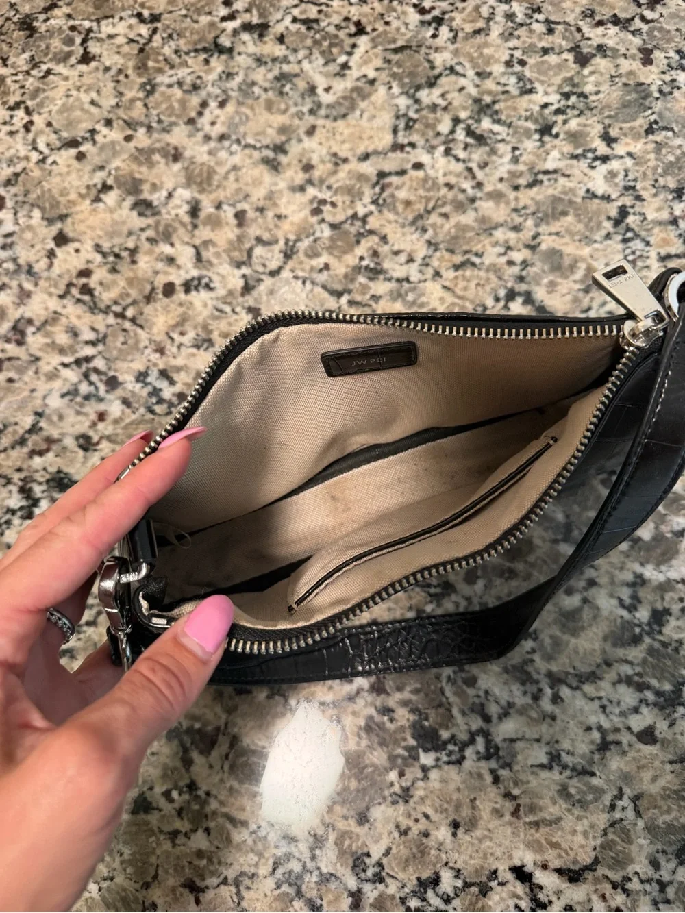 JW PEI Black Croc Shoulder Bag